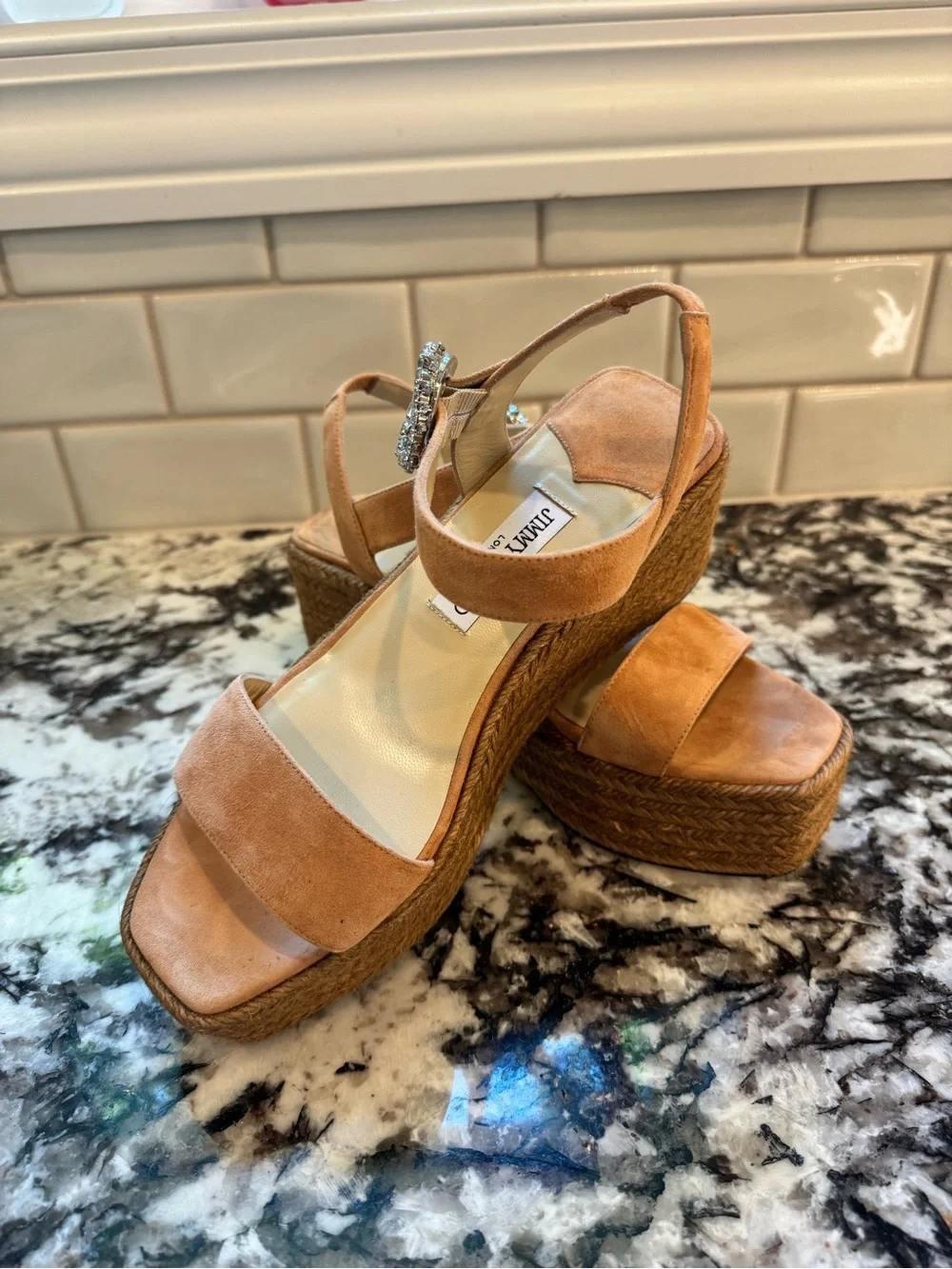 Jimmy Choo Mirabelle 70 Crystal Embellished Suede Espadrille Sandals - Size 39